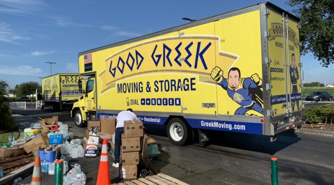 Good Greek Moving Truck At Hurricane Relief Pickup Point Pembroke Gardens
