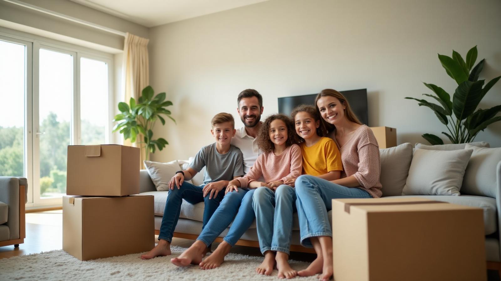 Happy family moving into a new home