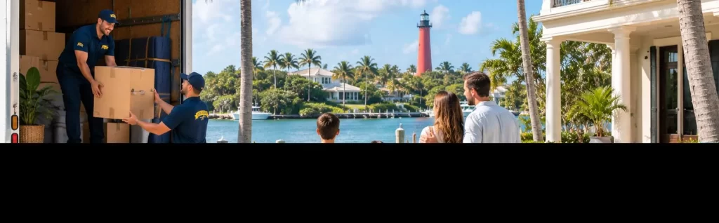 Good Greek mover carrying boxes at a waterfront home in Jupiter Island Florida