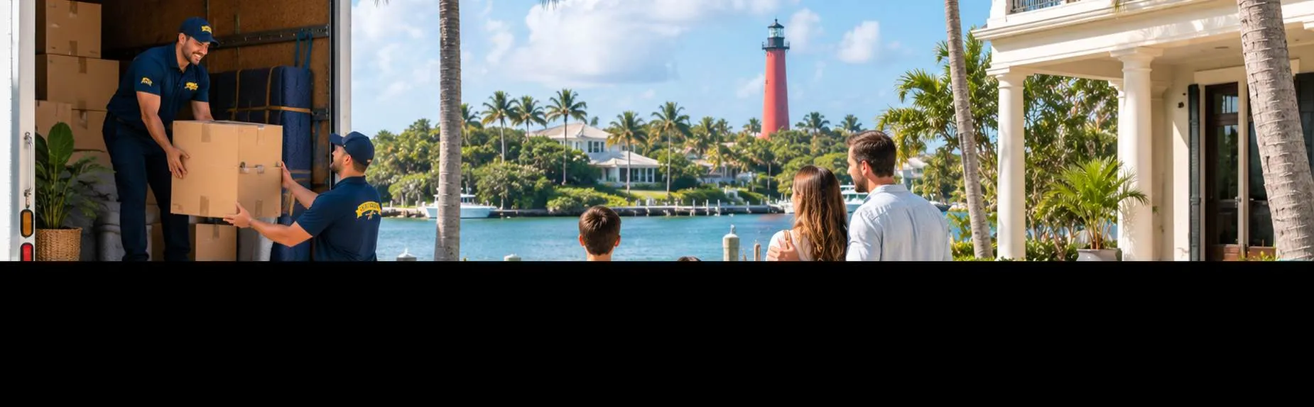 Good Greek mover carrying boxes at a waterfront home in Jupiter Island Florida