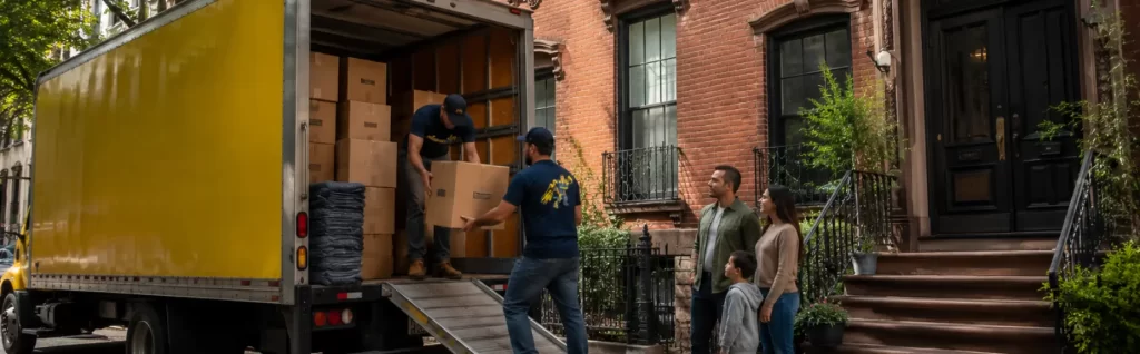 Good Greek movers loading a moving truck, moving from Tampa to New York