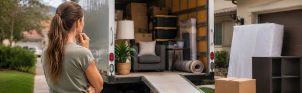 Woman loading a moving truck for a local move with Good Greek