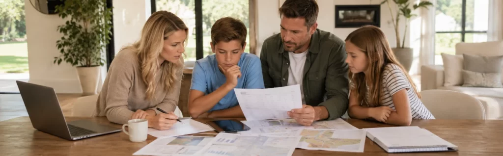 Family reviewing finances at home, should I move to a state with no income tax