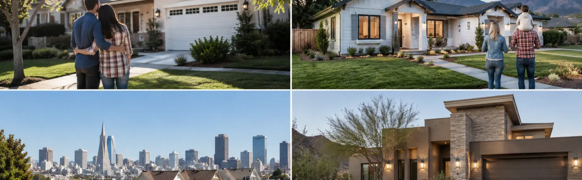 The 4 hottest real estate markets in the US, homes and city skylines collage