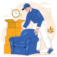 Good Greek same day movers unloading furniture and settling in illustration